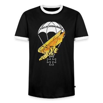Goldener Adler - Fallschirmjäger Abzeichen - Männer Kontrast-T-Shirt - Schwarz/Weiß - Vorne - AI Model Female 172 light (172cm) & AI Model Male 178 light (178cm)