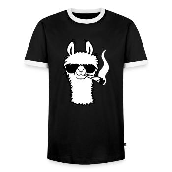 Lama Mit Joint - Männer Kontrast-T-Shirt - Schwarz/Weiß - Vorne - AI Model Female 172 light (172cm) & AI Model Male 178 light (178cm)