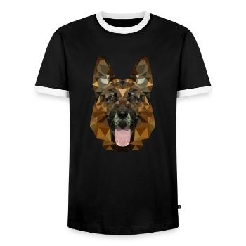 Polygon Porträt Deutscher Schäferhund - Männer Kontrast-T-Shirt - Schwarz/Weiß - Vorne - AI Model Female 172 light (172cm) & AI Model Male 178 light (178cm)