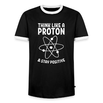 Think like a proton & stay positive Geschenk - Männer Kontrast-T-Shirt - Schwarz/Weiß - Vorne - AI Model Female 172 light (172cm) & AI Model Male 178 light (178cm)