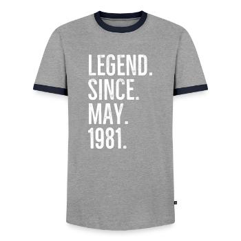 Legende seit Mai 1981 - Männer Kontrast-T-Shirt - Grau/Navy  - Vorne - AI Model Female 172 light (172cm) & AI Model Male 178 light (178cm)