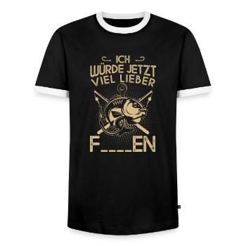 Ich würde jetzt viel lieber Fischen - Männer Kontrast-T-Shirt - Schwarz/Weiß - Vorne - AI Model Female 172 light (172cm) & AI Model Male 178 light (178cm)