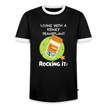 Kidney transplant survivor funny pun quotes - Men's Ringer Shirt - black/white - Front - AI Model Female 172 light (172cm) & AI Model Male 178 light (178cm)