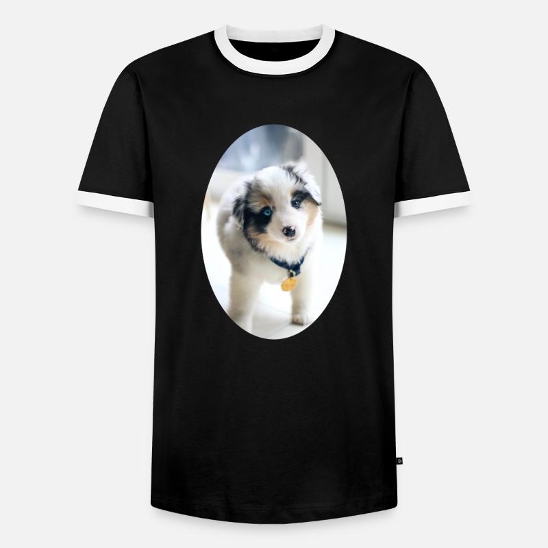 Ein ganz junger Australien Shepherd - Männer Kontrast-T-Shirt - Schwarz/Weiß