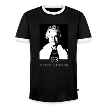 Queen Elizabeth II The legacy lives on - Men's Ringer Shirt - black/white - Front - AI Model Female 172 light (172cm) & AI Model Male 178 light (178cm)