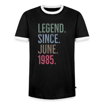 Legend Since June 1985 - Men's Ringer Shirt - black/white - Front - AI Model Female 172 light (172cm) & AI Model Male 178 light (178cm)