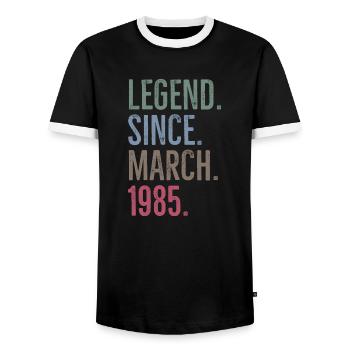 Legend Since March 1985 - Men's Ringer Shirt - black/white - Front - AI Model Female 172 light (172cm) & AI Model Male 178 light (178cm)