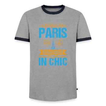 DAS LEBEN IN PARIS WAR EIN CRASHKURS IN CHIC - Männer Kontrast-T-Shirt - Grau/Navy  - Vorne - AI Model Female 172 light (172cm) & AI Model Male 178 light (178cm)
