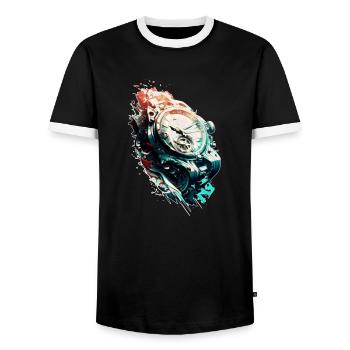 Sporty men's watch as vintage chronograph - Men's Ringer Shirt - black/white - Front - AI Model Female 172 light (172cm) & AI Model Male 178 light (178cm)