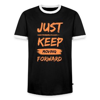 Just keep moving forward - Men's Ringer Shirt - black/white - Front - AI Model Female 172 light (172cm) & AI Model Male 178 light (178cm)