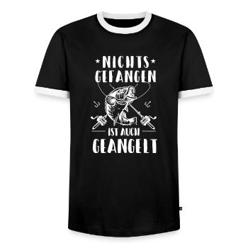 Meister mit Rute Angel Fischen Zubehör Geschenk - Männer Kontrast-T-Shirt - Schwarz/Weiß - Vorne - AI Model Female 172 light (172cm) & AI Model Male 178 light (178cm)