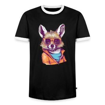 Kako the bespectacled numbat - Men's Ringer Shirt - black/white - Front - AI Model Female 172 light (172cm) & AI Model Male 178 light (178cm)