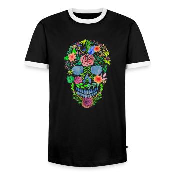 Flower skull - Men's Ringer Shirt - black/white - Front - AI Model Female 172 light (172cm) & AI Model Male 178 light (178cm)