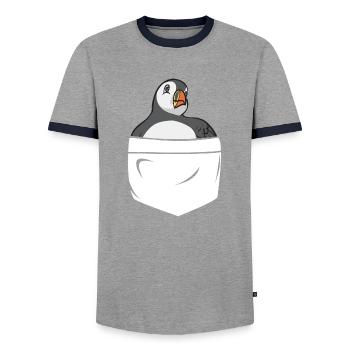 puffin puffin auke birds Lunde - Men's Ringer Shirt - grey/navy  - Front - AI Model Female 172 light (172cm) & AI Model Male 178 light (178cm)