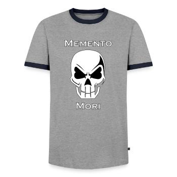 Memento Mori Skull Minimal - Men's Ringer Shirt - grey/navy  - Front - AI Model Female 172 light (172cm) & AI Model Male 178 light (178cm)