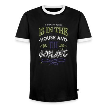Funny Woodworking DadDesign Happy Fun Mason - Men's Ringer Shirt - black/white - Front - AI Model Female 172 light (172cm) & AI Model Male 178 light (178cm)