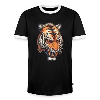 Tiger tattoo Japanese style - Men's Ringer Shirt - black/white - Front - AI Model Female 172 light (172cm) & AI Model Male 178 light (178cm)