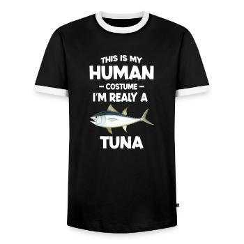 Das ist mein menschliches Kostüm Ich bin wirklich ein Thunfisch - Männer Kontrast-T-Shirt - Schwarz/Weiß - Vorne - AI Model Female 172 light (172cm) & AI Model Male 178 light (178cm)