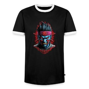 Samurai Warrior - Japan - Demon - Men's Ringer Shirt - black/white - Front - AI Model Female 172 light (172cm) & AI Model Male 178 light (178cm)