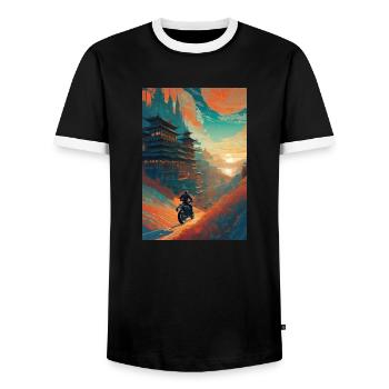 Motorcycle Future Asie - T-shirt contrasté Homme - noir/blanc - Devant - AI Model Female 172 light (172cm) & AI Model Male 178 light (178cm)