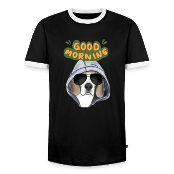 Bonjour Beagle - T-shirt contrasté Homme - noir/blanc - Devant - AI Model Female 172 light (172cm) & AI Model Male 178 light (178cm)