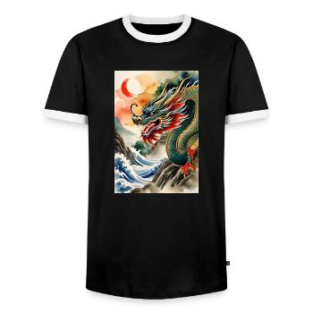 Année du Dragon II - T-shirt contrasté Homme - noir/blanc - Devant - AI Model Female 172 light (172cm) & AI Model Male 178 light (178cm)