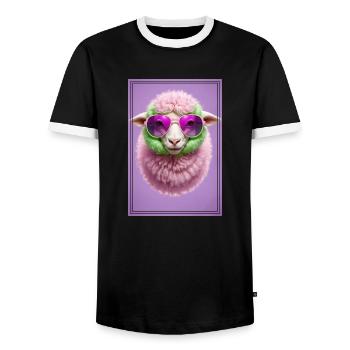 Cute sheep with sunglasses - Men's Ringer Shirt - black/white - Front - AI Model Female 172 light (172cm) & AI Model Male 178 light (178cm)