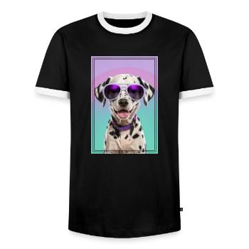 Cute dalmatian puppy with sunglasses - Men's Ringer Shirt - black/white - Front - AI Model Female 172 light (172cm) & AI Model Male 178 light (178cm)