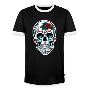 Skull Neo Traditional - Men's Ringer Shirt - black/white - Front - AI Model Female 172 light (172cm) & AI Model Male 178 light (178cm)