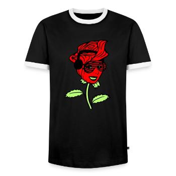 Woman DJ Rose Flower Pretty Female Face - Men's Ringer Shirt - black/white - Front - AI Model Female 172 light (172cm) & AI Model Male 178 light (178cm)