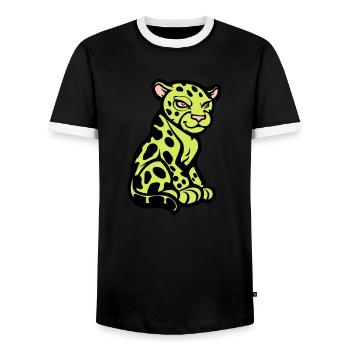 Cheetah Animal Comic - Men's Ringer Shirt - black/white - Front - AI Model Female 172 light (172cm) & AI Model Male 178 light (178cm)
