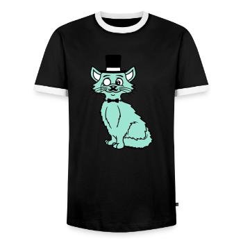 Sir Cat Gentleman Chapeau haut de forme Monocle Rich Gentleman - T-shirt contrasté Homme - noir/blanc - Devant - AI Model Female 172 light (172cm) & AI Model Male 178 light (178cm)