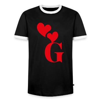 Buchstabe g rotes Herz - Männer Kontrast-T-Shirt - Schwarz/Weiß - Vorne - AI Model Female 172 light (172cm) & AI Model Male 178 light (178cm)