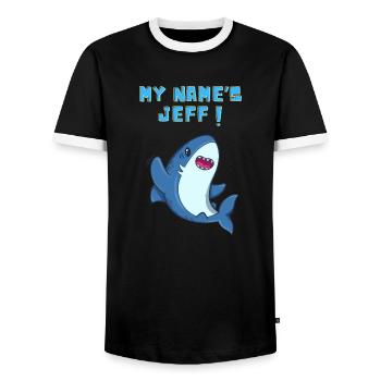 My name's jeff the cute landshark - Men's Ringer Shirt - black/white - Front - AI Model Female 172 light (172cm) & AI Model Male 178 light (178cm)
