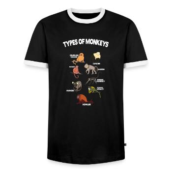 Types of Monkeys Monkeys of the World - Men's Ringer Shirt - black/white - Front - AI Model Female 172 light (172cm) & AI Model Male 178 light (178cm)