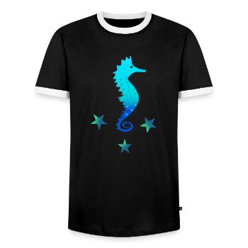 Seepferdchen blau Schwimmen lernen - Männer Kontrast-T-Shirt - Schwarz/Weiß - Vorne - AI Model Female 172 light (172cm) & AI Model Male 178 light (178cm)