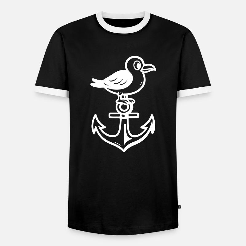 Seagull Anchor Comic - Men's Ringer Shirt - black/white