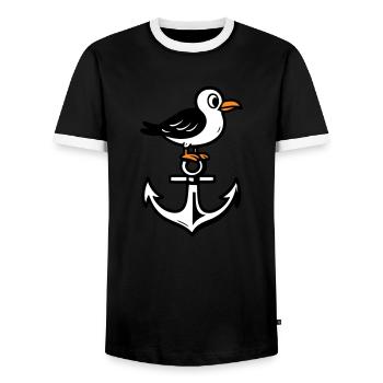 Seagull Anchor Comic - Men's Ringer Shirt - black/white - Front - AI Model Female 172 light (172cm) & AI Model Male 178 light (178cm)