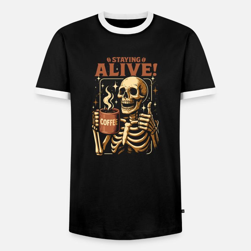 Staying Alive skeleton coffee - Men's Ringer Shirt - black/white