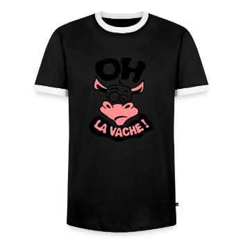 oh cow phrase citation exclamat - Men's Ringer Shirt - black/white - Front - AI Model Female 172 light (172cm) & AI Model Male 178 light (178cm)