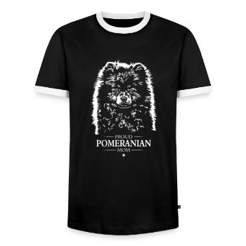 Pomeranian Mom Dog Dog Pomeranian Wilsigns - Men's Ringer Shirt - black/white - Front - AI Model Female 172 light (172cm) & AI Model Male 178 light (178cm)