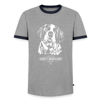 Saint Bernard Mom Dog Dog Saint Bernard Wilsigns - Men's Ringer Shirt - grey/navy  - Front - AI Model Female 172 light (172cm) & AI Model Male 178 light (178cm)