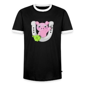 cochon comique du bonheur - T-shirt contrasté Homme - noir/blanc - Devant - AI Model Female 172 light (172cm) & AI Model Male 178 light (178cm)