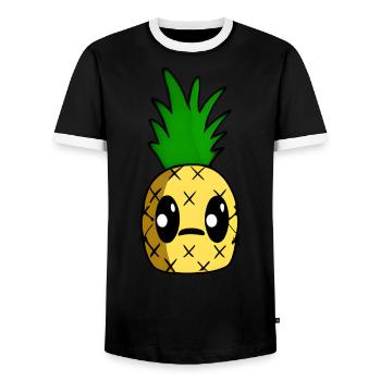 Ananas Kawaii - T-shirt contrasté Homme - noir/blanc - Devant - AI Model Female 172 light (172cm) & AI Model Male 178 light (178cm)
