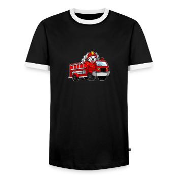 Firefighter Kids Christmas Gift Fire Helmet - Men's Ringer Shirt - black/white - Front - AI Model Female 172 light (172cm) & AI Model Male 178 light (178cm)