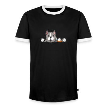Cute Pitbull Dog Lover Office Humor - Men's Ringer Shirt - black/white - Front - AI Model Female 172 light (172cm) & AI Model Male 178 light (178cm)
