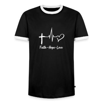 Jesus Christ Christianity Gifts Faith Hope Love - Men's Ringer Shirt - black/white - Front - AI Model Female 172 light (172cm) & AI Model Male 178 light (178cm)