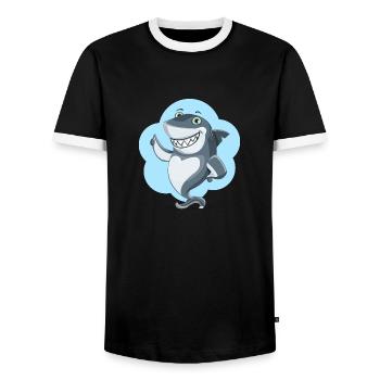 lustiger Haifisch - Männer Kontrast-T-Shirt - Schwarz/Weiß - Vorne - AI Model Female 172 light (172cm) & AI Model Male 178 light (178cm)