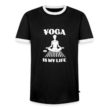 Yoga is my Life - Men's Ringer Shirt - black/white - Front - AI Model Female 172 light (172cm) & AI Model Male 178 light (178cm)