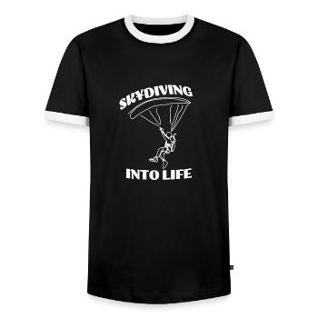 Fallschirmsprung ins Leben - Männer Kontrast-T-Shirt - Schwarz/Weiß - Vorne - AI Model Female 172 light (172cm) & AI Model Male 178 light (178cm)